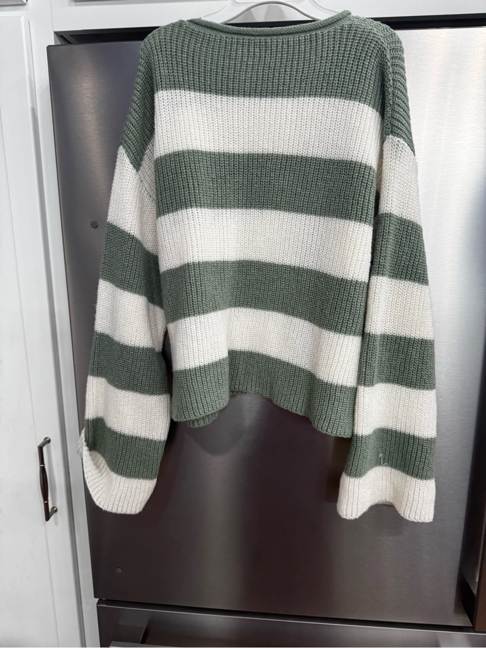 Source Unknown Olive Green and Cream Striped Knit Sweater